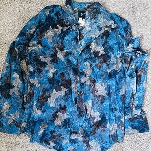 Authentic JUST CAVALLI Signature 

Blue-Print SILK Large SHIRT 

Size 52 EUR